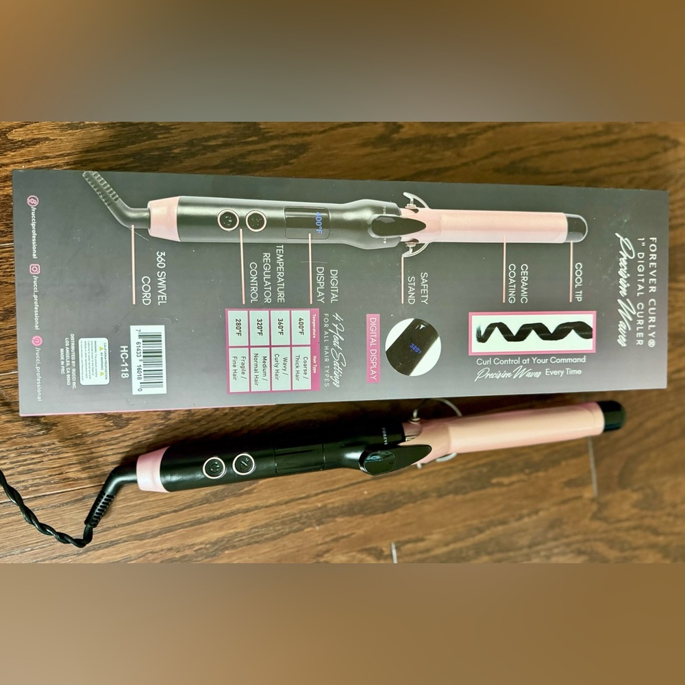 1”Digital Ceramic Curler pink  Waves Forever Curly Digital Display